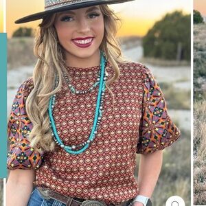 Ivy Jane -Linda Geometric Puff Sleeve Blouse- size M